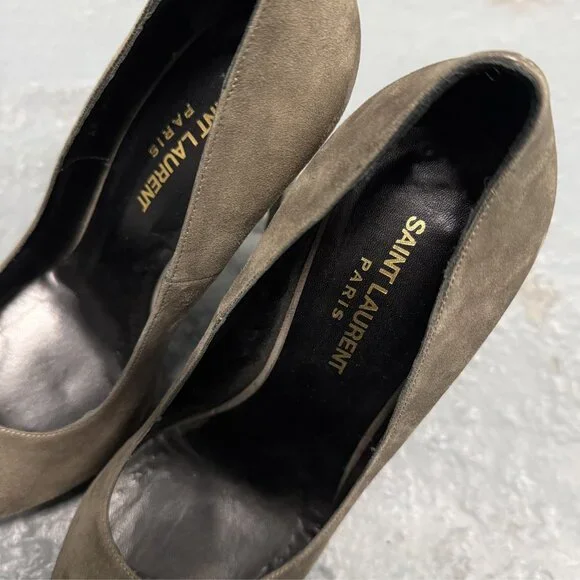 SAINT LAURENT PARIS dark gray suede leather platform stiletto heel shoes - Picture 7 of 9